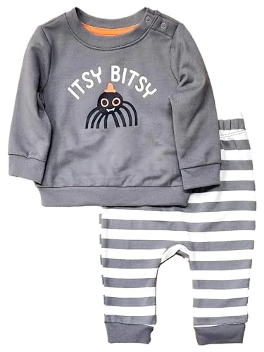 Baby Halloween Set — infant boys girls gray spider stripe 6-9