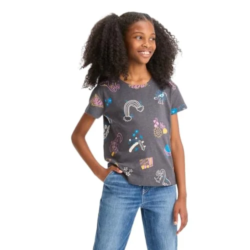 Girls' Graphic T-Shirt — charcoal gray)